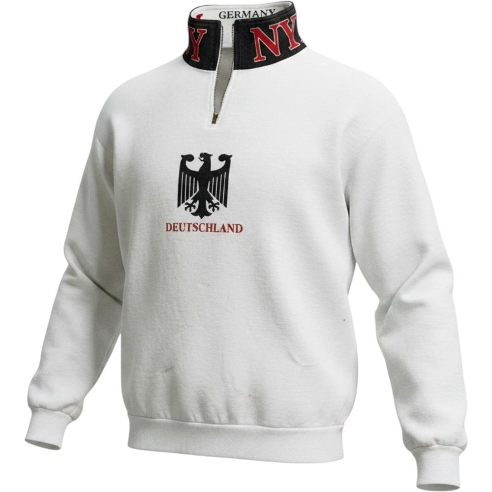 J jm  DEUTSCHLAND Half-Zip Pullover Sweatshirt German National Emblem S L White